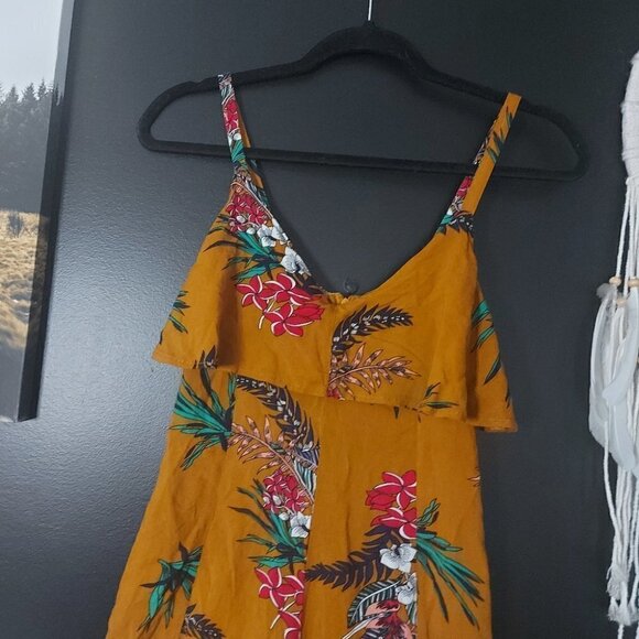 Ardene Earthy Mustard Floral Ruffle Romper - Picture 4 of 7